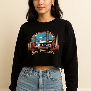 Brandy Melville San Francisco California Cropped Sweatshirt Black Graphic Top